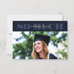 Tarjeta De Agradecimiento Tipografía azul moderna Graduación de fotografía s