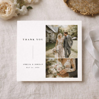 Tarjeta De Agradecimiento Tipografía Clásica Formal Foto de Boda Cuadrada