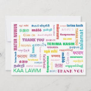 Tarjeta De Agradecimiento Tipografía Colorida de Idiomas Asiáticos y del Pac
