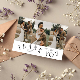 Tarjeta De Agradecimiento Tipografía curva blanca boda multi foto
