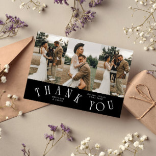 Tarjeta De Agradecimiento Tipografía curva negra de boda multi foto 