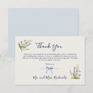 Tarjeta De Agradecimiento Tipografía de Acuarela de Flores Silvestres Azules