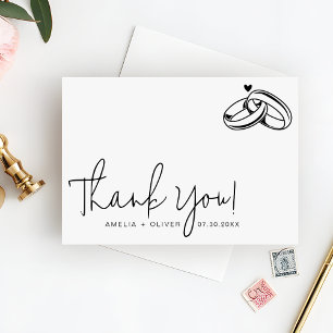 Tarjeta De Agradecimiento Tipografía de guión Anillos de Pareja Boda Moderna