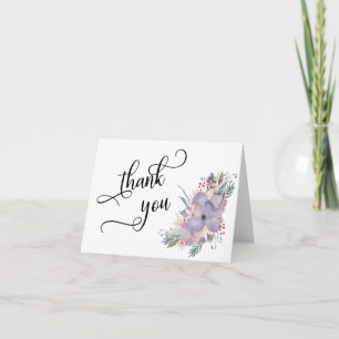 Tarjeta De Agradecimiento Tipografía de Letra Script Floral con Acuarela Gra