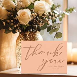 Tarjeta De Agradecimiento Tipografía de melocotón elegante boda de verano pe