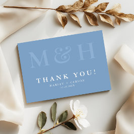 Tarjeta De Agradecimiento Tipografía de Monograma Boda Azul Polvoriento