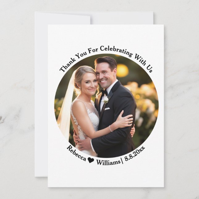 Tarjeta De Agradecimiento Tipografía elegante de escritura gracias foto boda (Anverso)