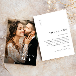 Tarjeta De Agradecimiento Tipografía elegante minimalista moderna foto boda