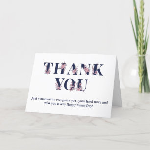 Tarjeta De Agradecimiento Tipografía floral moderna Feliz día de la enfermer