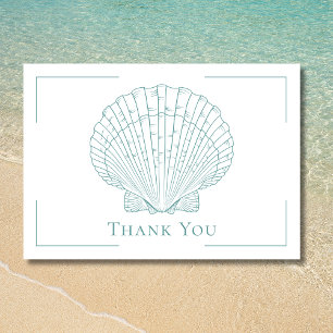 Tarjeta De Agradecimiento Tipografía Mínima Boda de Aqua y Concha de Mar Bla