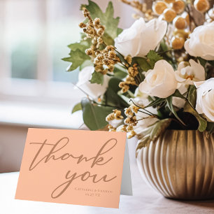 Tarjeta De Agradecimiento Tipografía minimalista de melocotón boda personali