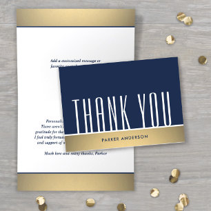 Tarjeta De Agradecimiento Tipografía minimalista elegante azul marino, blanc