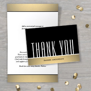 Tarjeta De Agradecimiento Tipografía minimalista elegante negro blanco y dor