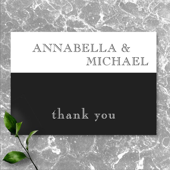 Tarjeta De Agradecimiento Tipografía moderna Boda blanco negro (Modern Typography Black White Wedding Thank You Card)