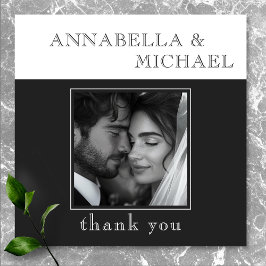 Tarjeta De Agradecimiento Tipografía moderna Boda blanco negro