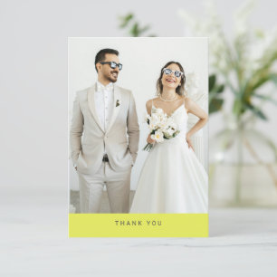 Tarjeta De Agradecimiento Tipografía Moderna Foto Boda Amarillo Chartreuse