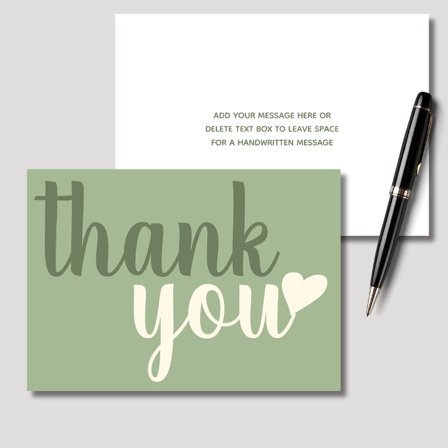Tarjeta De Agradecimiento Tipografía moderna verde gracias (Sage green personalized thank you notecard)