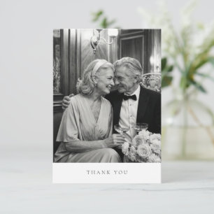 Tarjeta De Agradecimiento Tipografía Negra Moderna Mínima Foto Aniversario