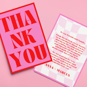 Tarjeta De Agradecimiento Tipografía Retro Negrita Rosa Rojo Vibrante