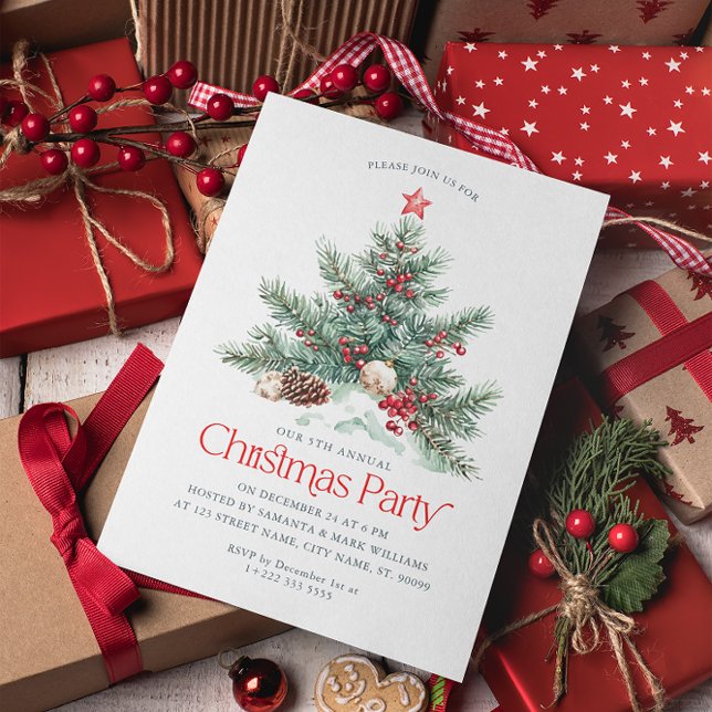 Tarjeta De Agradecimiento Típografía retro roja del árbol navideño festivo (Subido por el creador)