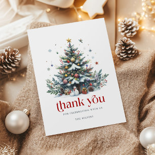 Tarjeta De Agradecimiento Tipografía Retro Rojo Árbol de Navidad