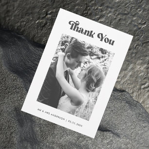 Tarjeta De Agradecimiento Tipografía retro vintage Boda fotográfico blanco n