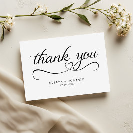 Tarjeta De Agradecimiento Tipografía romántica de corazón para boda con escr