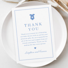 Tarjeta De Agradecimiento Típografía Simple Azul para Baby Shower