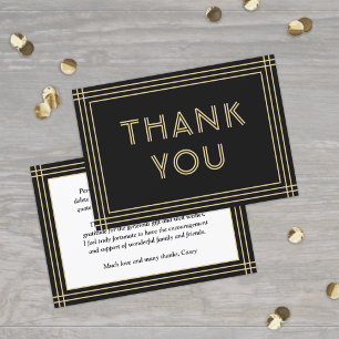 Tarjeta De Agradecimiento Tipografía simple clásica con borde negro y dorado