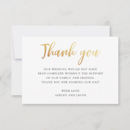 Tarjeta De Agradecimiento Tipografía simple de boda en dorado. Caligrafía mo