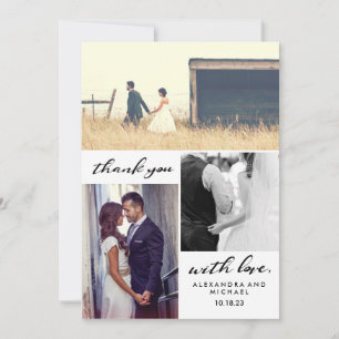 Tarjeta De Agradecimiento Tipografía simple   Tres Bodas de fotos Gracias