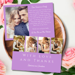 Tarjeta De Agradecimiento Tira de Fotos con Estilo Moderno Lila Lavanda Boda