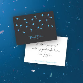 Tarjeta De Agradecimiento Tira de Gorra Azul y Gris de Graduación