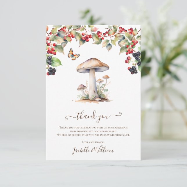 Tarjeta De Agradecimiento Toadstool de Woodland & Mushroom Fall Baby Shower (Anverso de pie)