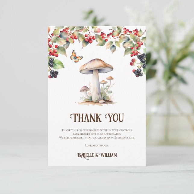 Tarjeta De Agradecimiento Toadstool de Woodland & Mushroom Fall Baby Shower (Anverso de pie)