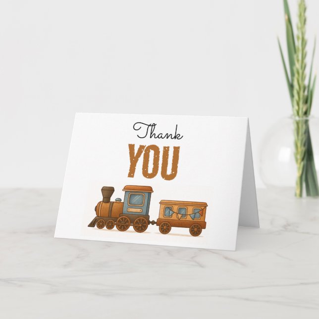 Tarjeta De Agradecimiento Todo a bordo Tren Antiguo cumple 2 años (Anverso)