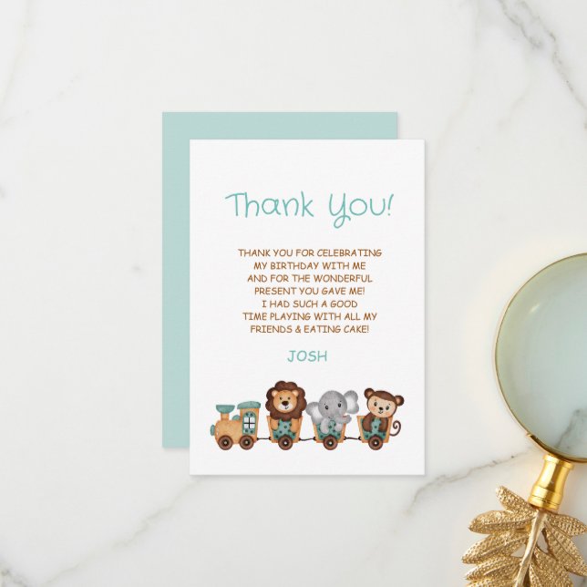 Tarjeta De Agradecimiento TODO ABOARD Train Fiesta Kids Cumpleaños (Anverso/Reverso In Situ)