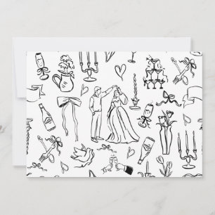 Tarjeta De Agradecimiento toile de boda dibujada a mano para matrimonio nupc