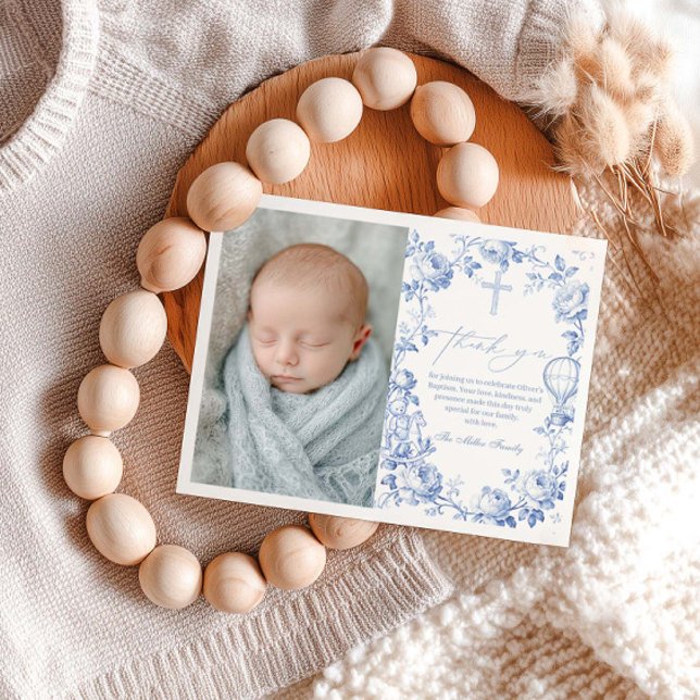 Tarjeta De Agradecimiento Toile De Jouy Blue Boy Baptism Thank You Card (Subido por el creador)