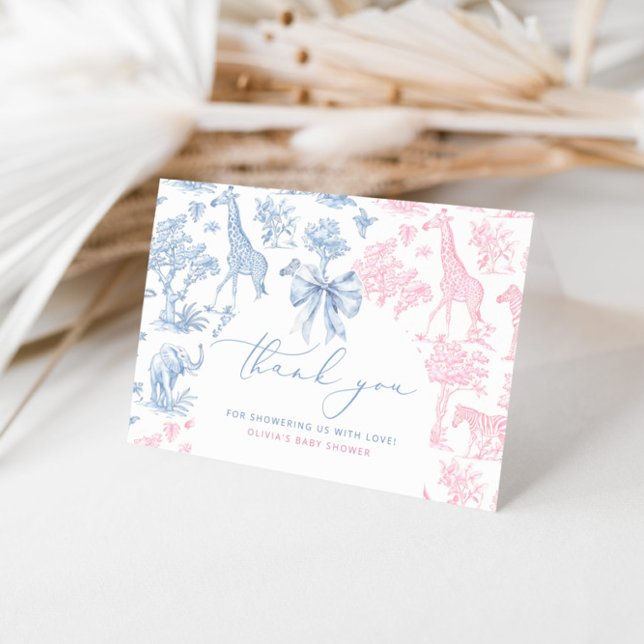 Tarjeta De Agradecimiento Toile de Jouy Safari gemelos ducha de bebé (Subido por el creador)