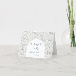 Tarjeta De Agradecimiento Toile De Jouy Safari Pastel Azul Baby Shower
