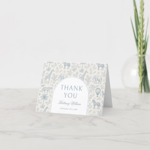 Tarjeta De Agradecimiento Toile De Jouy Safari Pastel Azul Baby Shower