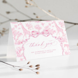 Tarjeta De Agradecimiento Toile de Jouy Safari Pink Baby Ducha