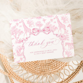 Tarjeta De Agradecimiento Toile de Jouy Safari Pink Baby Ducha