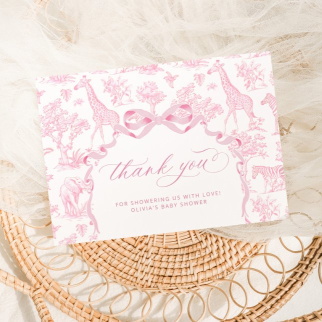 Tarjeta De Agradecimiento Toile de Jouy Safari Pink Baby Ducha (Subido por el creador)