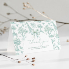 Tarjeta De Agradecimiento Toile de Jouy Safari verde Bow