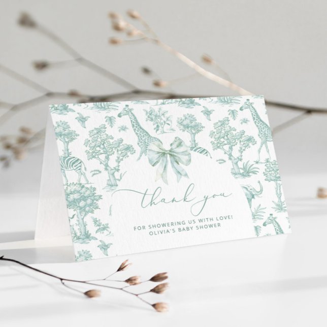 Tarjeta De Agradecimiento Toile de Jouy Safari verde Bow (Subido por el creador)