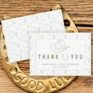 Tarjeta De Agradecimiento Toile De Jouy Verde Baby Shower Vaquero Gracias