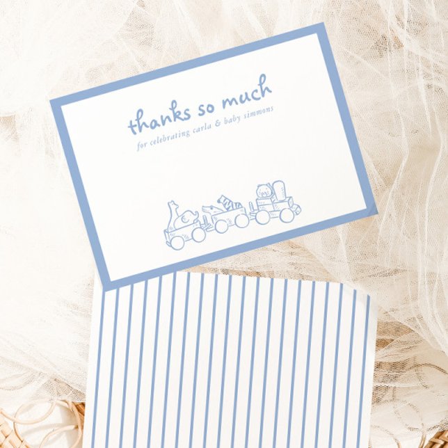 Tarjeta De Agradecimiento Toile De Jouy Whimsical Blue Baby Shower (Subido por el creador)