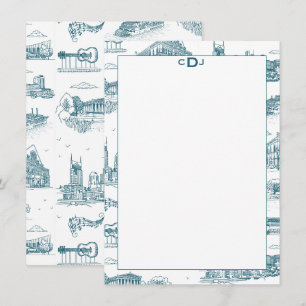 Tarjeta De Agradecimiento Toile de Nashville Crepúsculo en Monograma Blanco